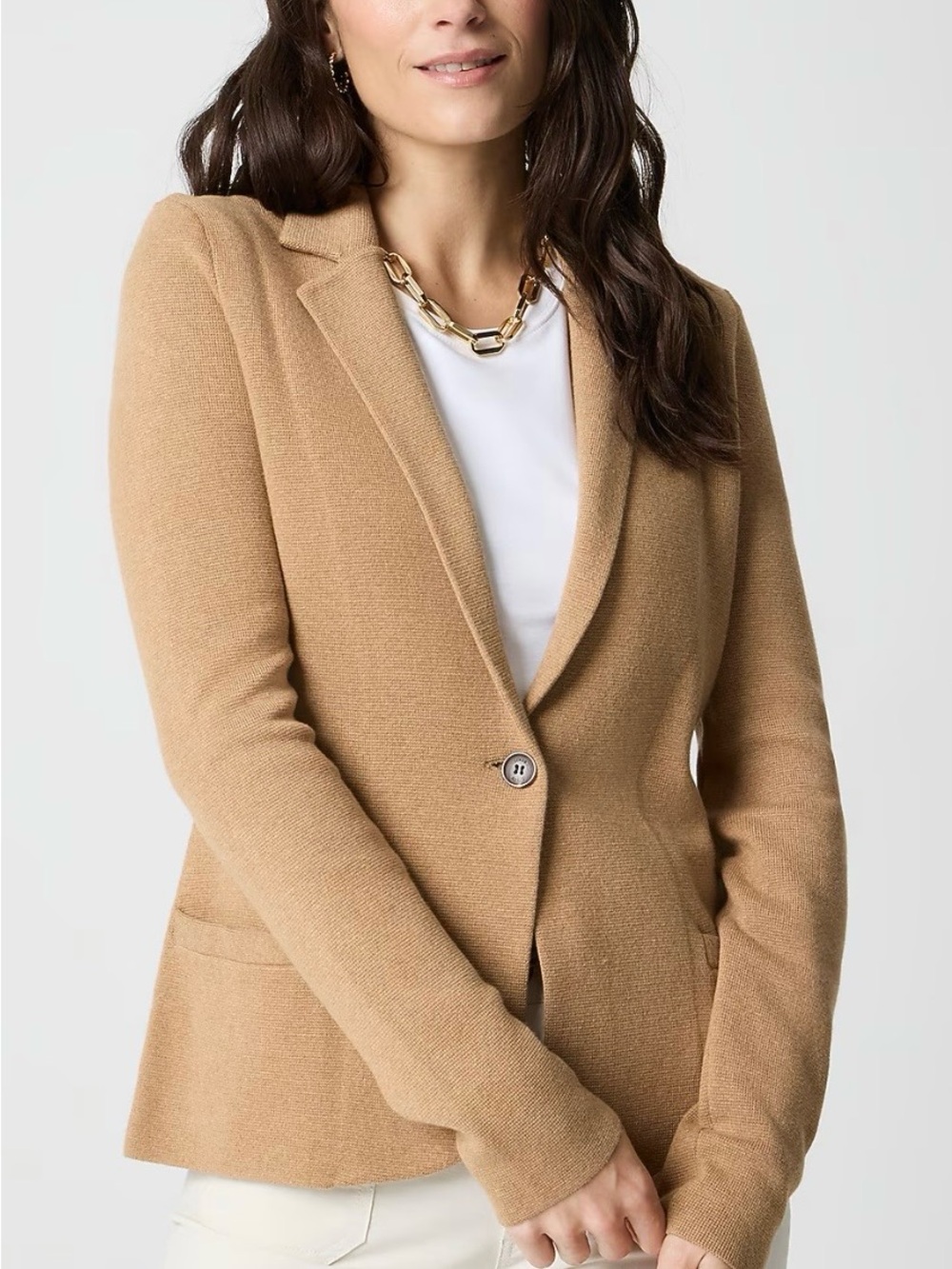 J. Crew Camel Knit Single-Button Blazer